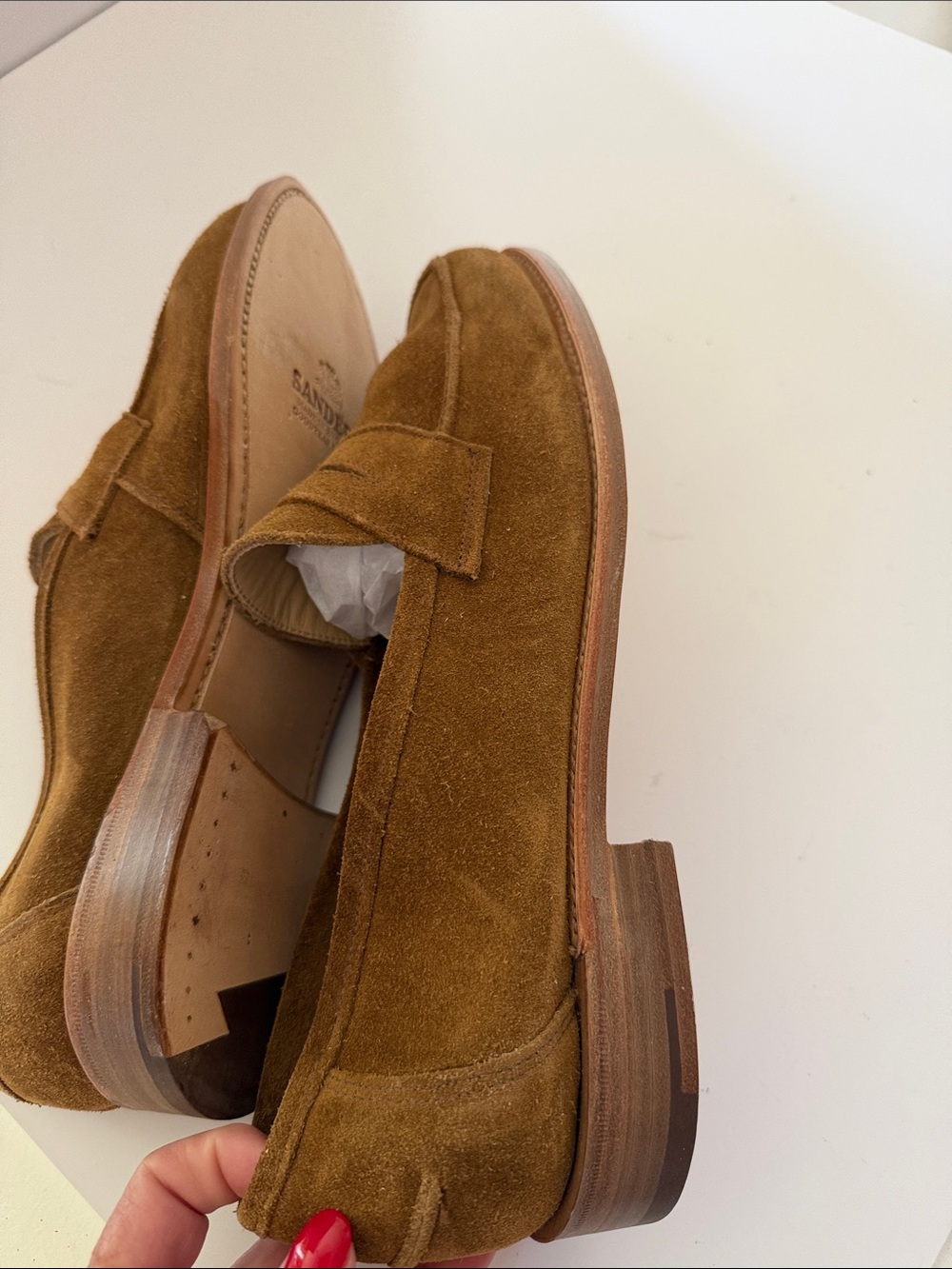 Todd Snyder X Sanders Men's Suede Penny Loafers in Brown Sz 9.5.  Tub8 - Picture 6 of 8